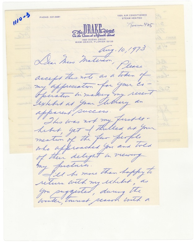 Herman Epstein's Letters to Miss Materson and Miami Beach Public Library - 