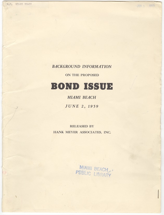 Miami Beach Background Information on the Proposed Bond Issue
