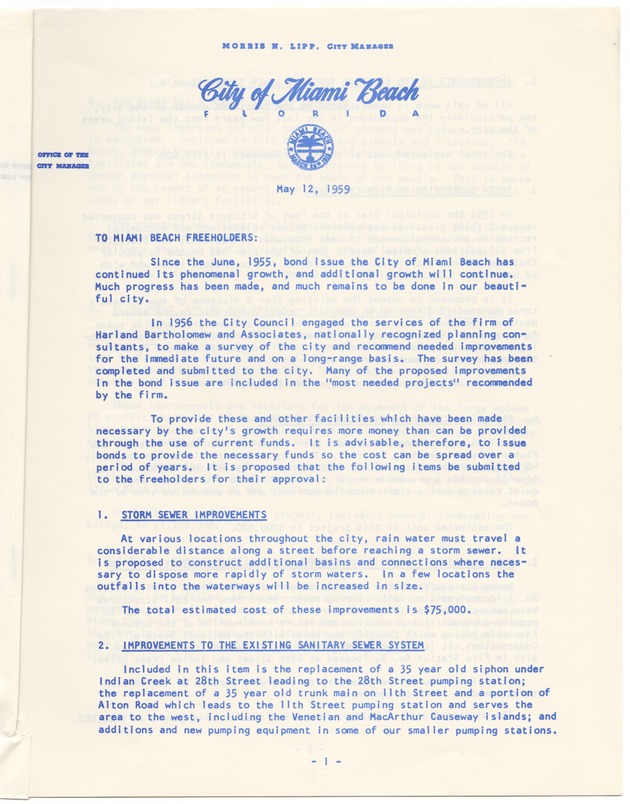 City Manager of Miami Beach Letter - 