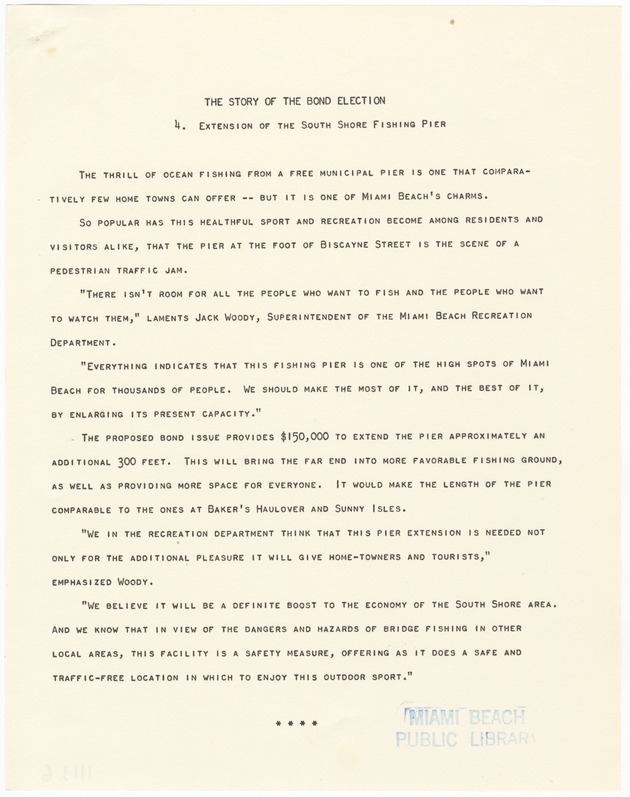 The Story of the Bond Election: Extension of the South Shore Fishing Pier