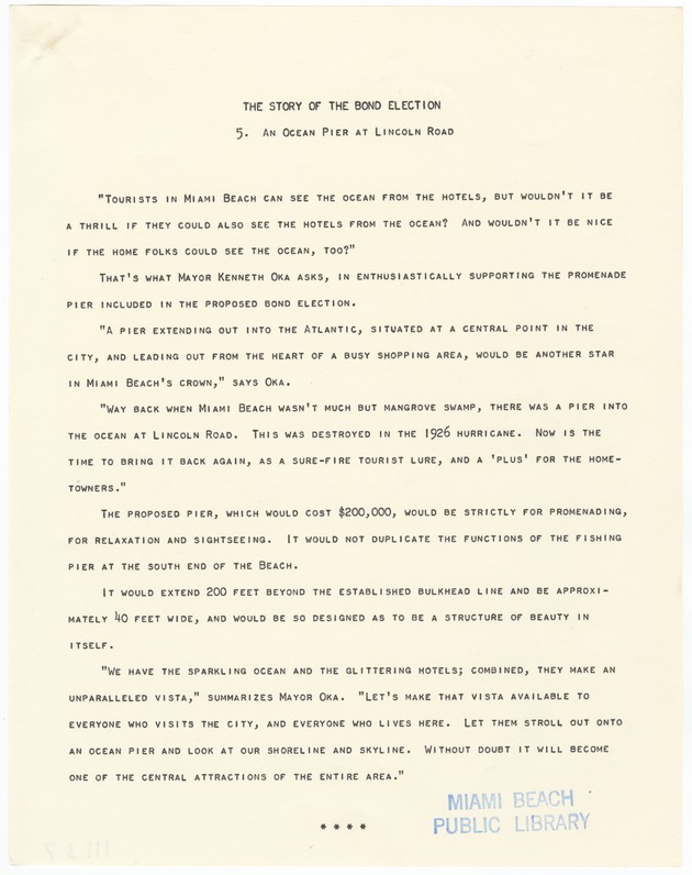The Story of the Bond Election: An Ocean Pier at Lincoln Road