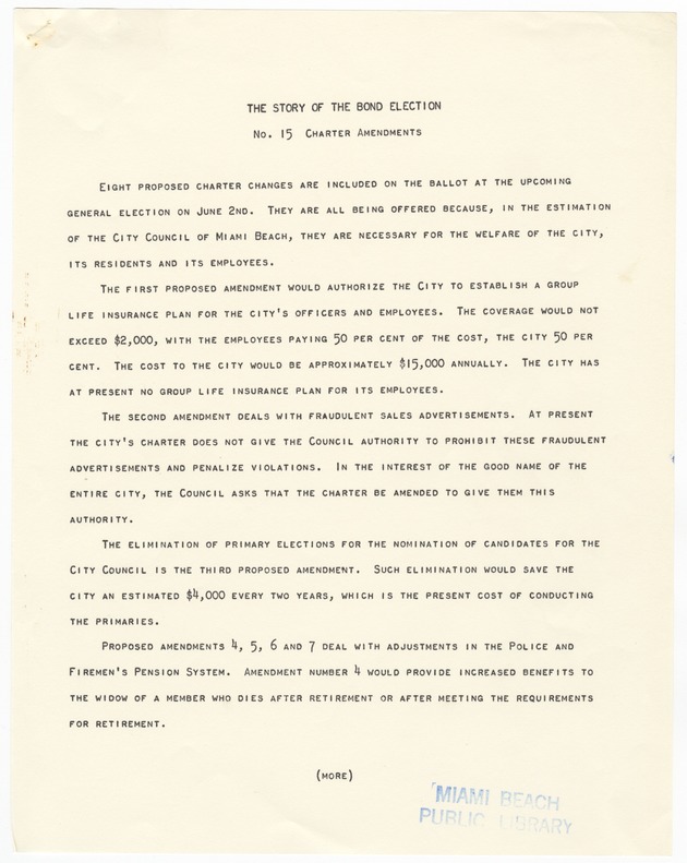 The Story of the Bond Election: Charter Amendments - 