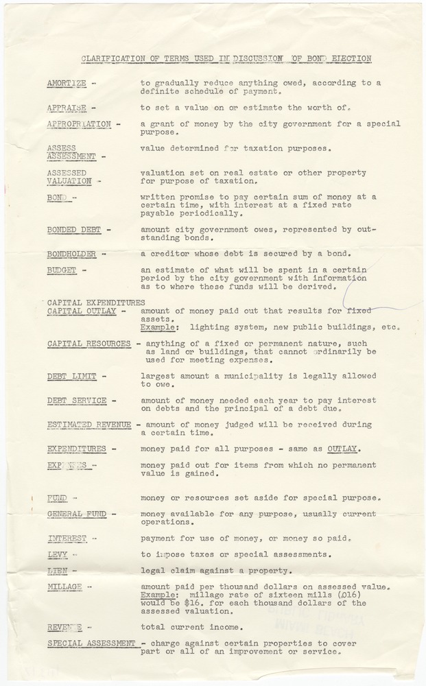Clarification of Terms Used in Discussion of Bond Election