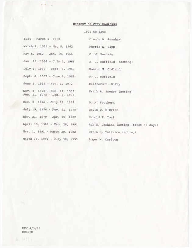History of Miami Beach City Managers - 