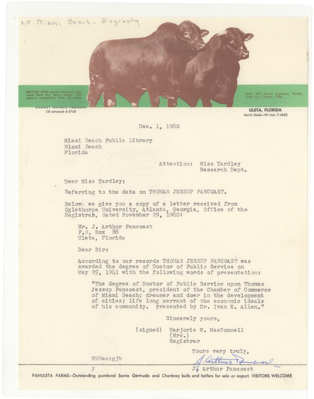 Letter About Thomas J. Pancoast