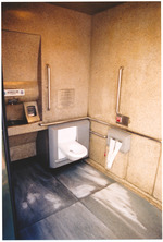 Inside of public bathroom in San Francisco, California