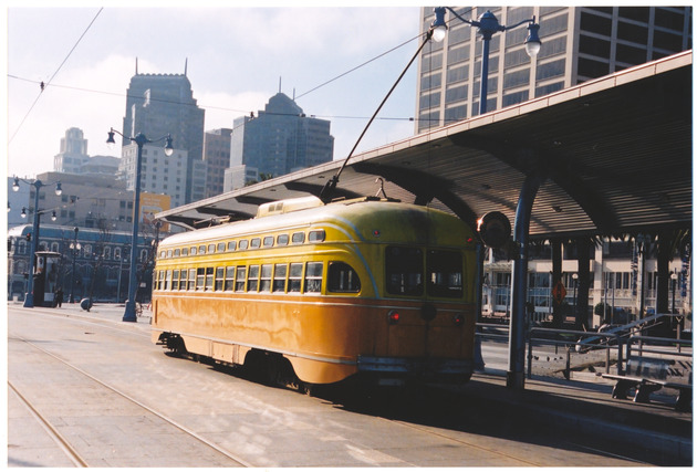Tram at a stop, San Francisco, California - 
