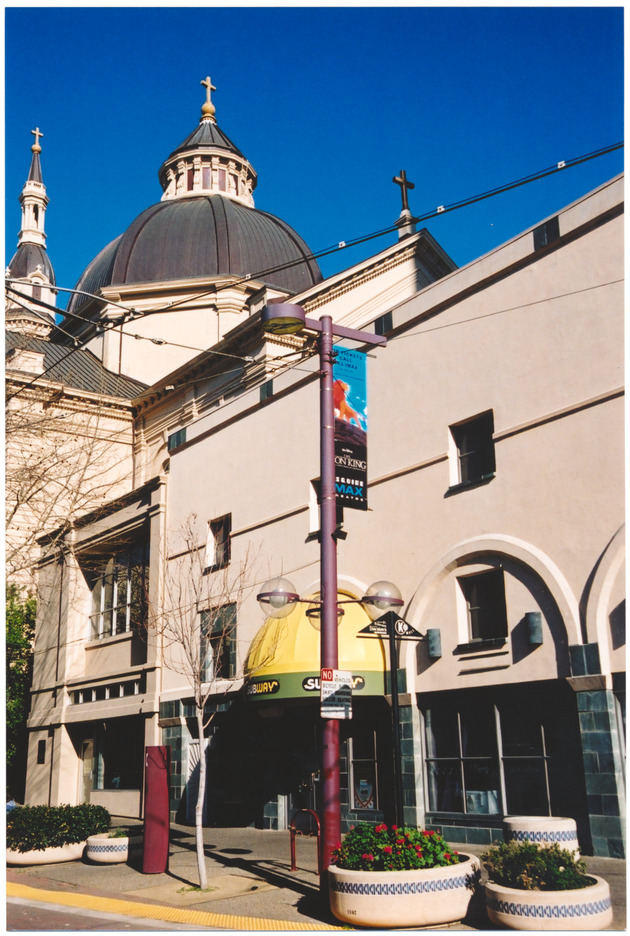 Information post and tram cables in San Francisco, California - 