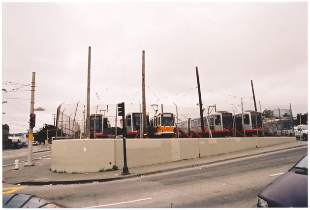 Tram station and several trams, San Francisco, California - 