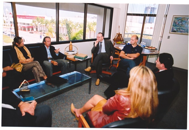 Miami Beach Mayor David Dermer with Guests Around Coffee Table