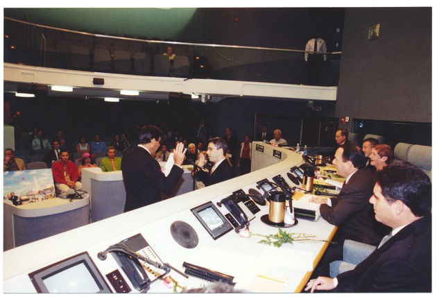 Bob Parcher, City Clerk, Administering Oath to Jorge Gonzalez in Front of the City Commission