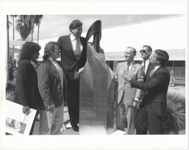 Miami Beach city officials and artists around Lincoln Road structure - 
