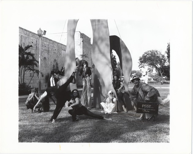 Artists around structure next to The Bass Museum - 