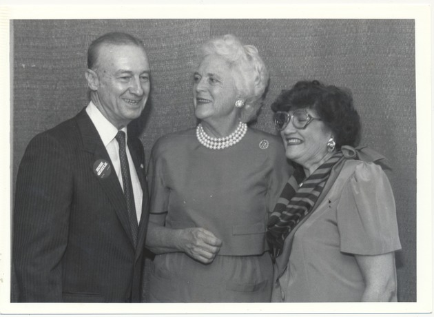 George H. W. Bush and Barbara Bush's visit to Miami Beach and other events - Photograph, recto: [View of Commissioner Abe Resnick, Barbara Bush and Mrs. Resnick]