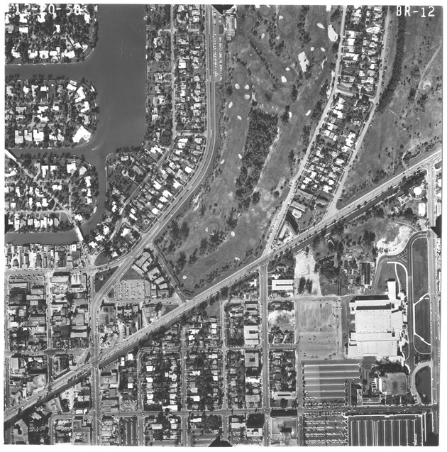 Aerial views of the western side of Miami Beach, between Dade Boulevard and the Government Cut - Photograph, recto: [Aerial view of Sunset Lake, the Miami Beach Golf Club and Dade Boulevard]