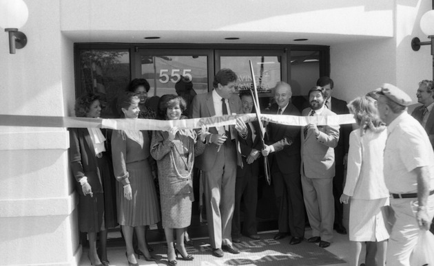 Savings of America opening, 1986 - Negative: [City officials and employees at the Savings of America opening]