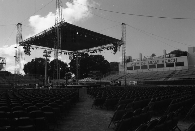 Boxing and homecoming events, 1980s - Negative: [View of boxing ring and event preparation]