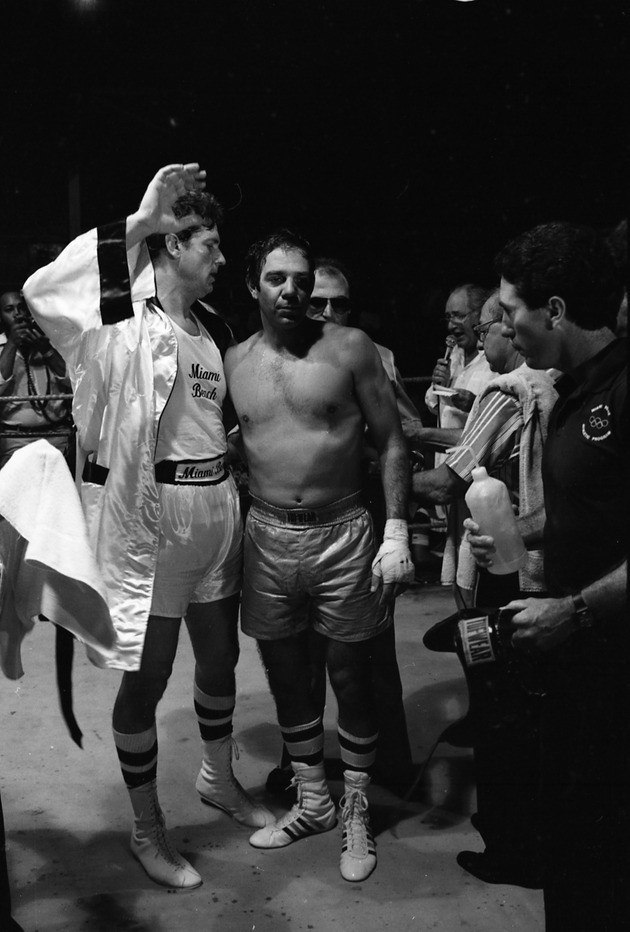 Mayor Alex Daoud and Mayor Suarez at boxing event and first great Downtown Desk Dash - Negative: [View of Mayor Alex Daoud and Mayor Suarez at boxing event]