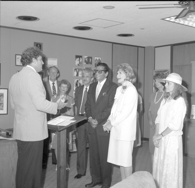 City Hall Wedding, Evelyn King and Mike George - Negative: [View of Mayor Alex Daoud officiating wedding]