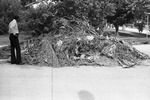 Miami Beach City Hall, trash piles and surrounding buildings and canals, 1977
