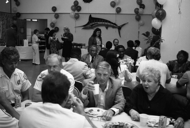 Miami Beach City employees at parties and Commission presentation of awards, 1980s-1990s - Negative: [City employees at a party]