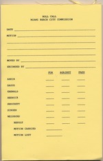 Copy of vote pad used in Commission meetings, 1980s
