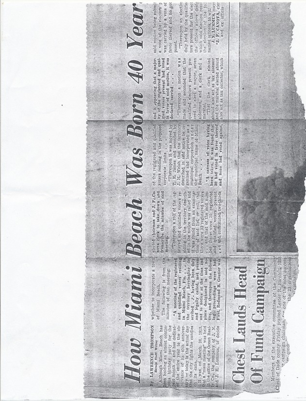 Newspaper Clipping about J.N. Lummus: How Miami Beach Was Born 40 Years Ago