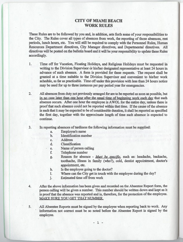 City of Miami Beach Employee Manual - 