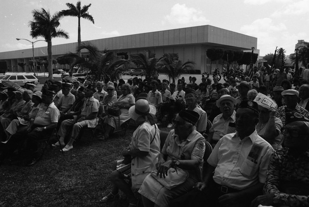 Memorial Day event at Miami Beach City Hall; certificated given to Col. Rosalyn Knapp and others - View of Memorial Day event in front of City Hall