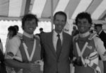 [1986] Celebration of completion of Liberte de Timex, a 2,790-mile transatlantic windsurfing journey by Stephane Peyron and Alain Pichavant