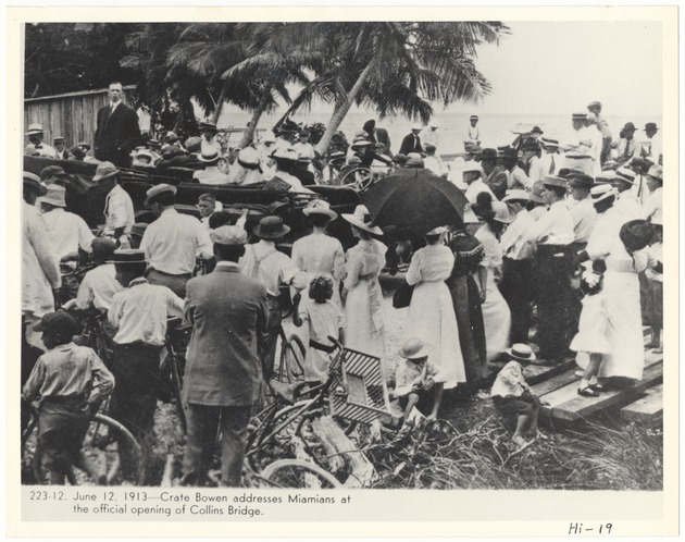 Crate Bowen addressing Miamians at the official opening at Collins Bridge - Recto Photograph
