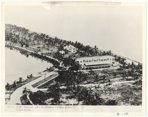 Pancoast Lake, the Breakers Hotel and John S. Collins home - Recto Photograph