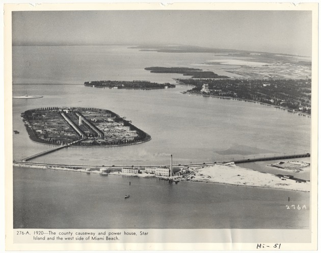 Aerial photograph of the county causeway and power house, Star Island and the west side of Miami Beach - Recto Photograph