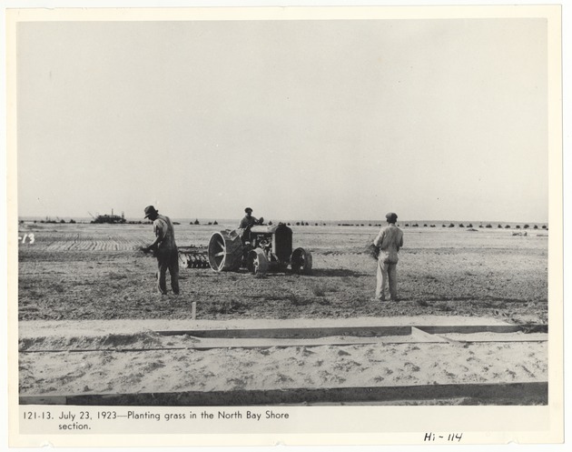 Men planting grass in the North Bay Shore section - Recto Photograph