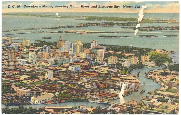 Downtown Miami, showing Miami River and Biscayne Bay, Miami, Fla. - Recto