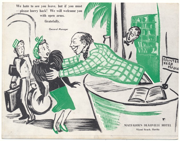 Promotional flier for the MacFadden Deauville Hotel, Miami Beach, Florida - Recto