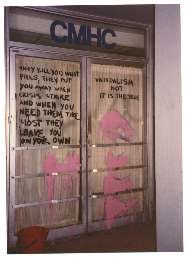 Vandalized door of store - 