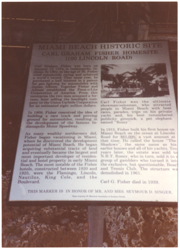 Miami Beach Historic Site Carl Graham Fisher Homesite - 