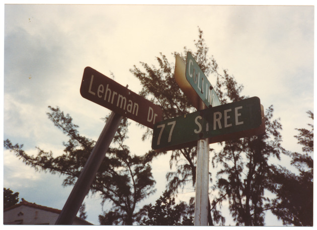 Street signs for Lehrman Drive, Collins Avenue and 77th street - 