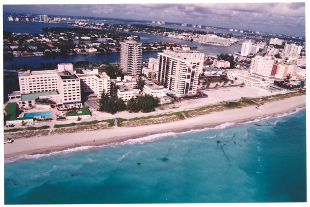Hotels and condos along Miami Beach, aerial view - 