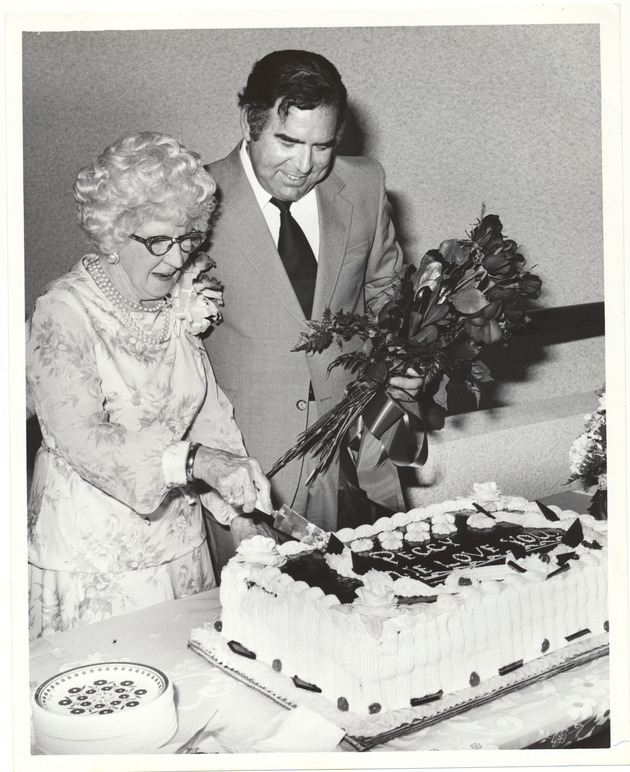 Mayor Haber and Peggy McKinley during cake cutting ceremony - Recto
