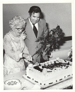 Mayor Haber and Peggy McKinley during cake cutting ceremony