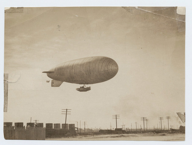 Navy WW I blimp over the railroad yard Trumbo Point