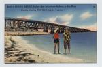 [1940/1959] Bahia Honda Bridge, highest span on overseas highway to Key West, Florida, showing wayside stop for tourists