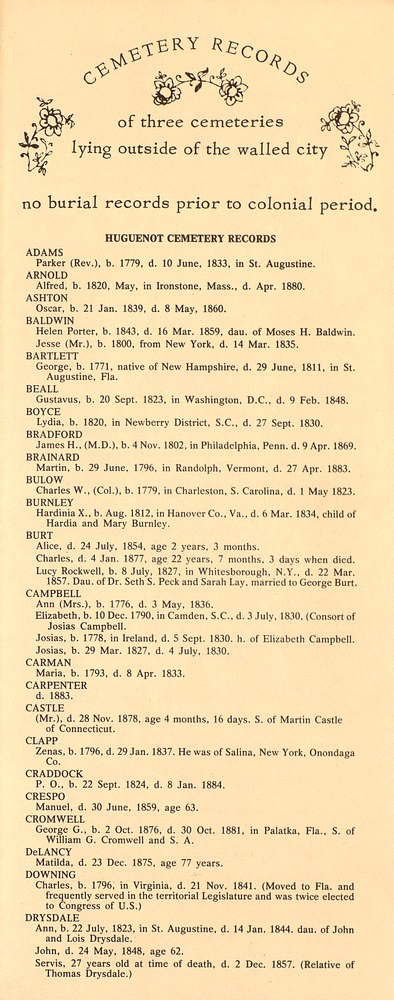 Cemetery Records of the three cemeteries lying outside of the walled city - Page 1