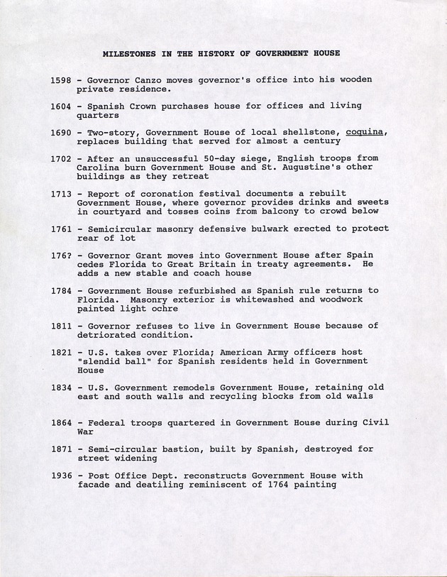 Milestones in the History of Government House