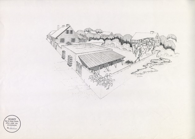 An artist's rendering of the Arrivas House as it may have appeared in the middle of the 18th century.