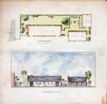 [Conceptual drawing showing the floor plan and west elevation for the Pellicer and Oliveros Houses, as they may have appeared in 1788]