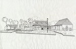 [Sketch of possible trolley/shuttle stop in front of White Lion Pub on Avenida Menedez, 1987]