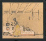 [Original sketch of the interior of the Gallegos House, showing the kitchen space and Spanish style oven]